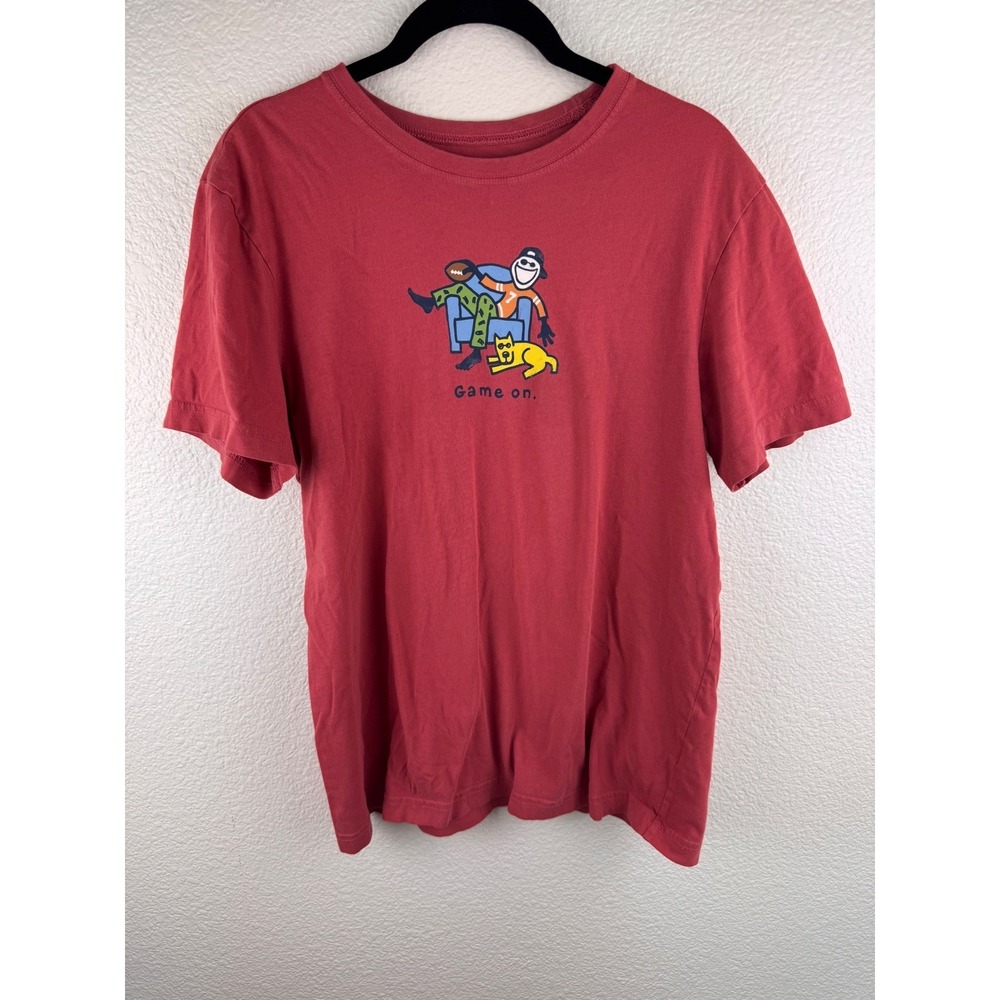 Life‎ is Good Game On Football Dog Graphic T Shirt Womens Size Small Red Cotton